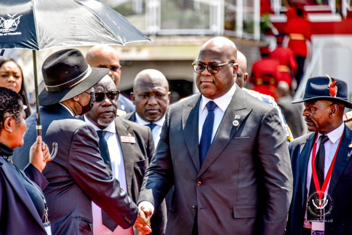 Le président de la République Félix-Antoine Tshisekedi à Windhoek, en Namibie aux obsèques du président namibien