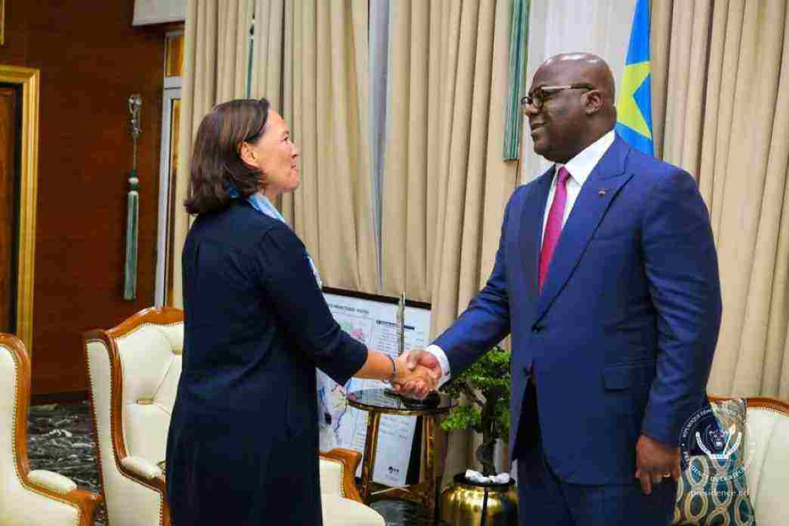 Le Chef de l’État a reçu, ce jeudi à la Cité de l’Union africaine, l’Ambassadrice de Belgique en  RDC Roxane de Bilderling . 